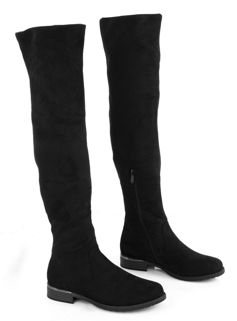 CZARNE ZAMSZOWE KOZAKI ZA KOLANO KLASYCZNE CASIN 3