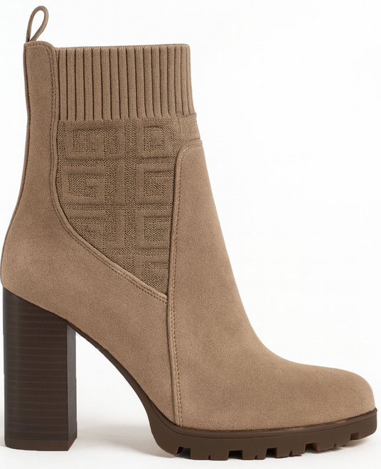 BEŻOWE ZAMSZOWE BOTKI  ELASTYCZNA CHOLEWKA WSUWANE FENISA 1