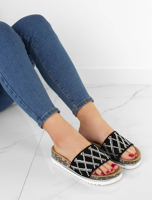 CZARNE KLAPKI Z CYRKONIAMI NA PLATFORMIE AMY 5