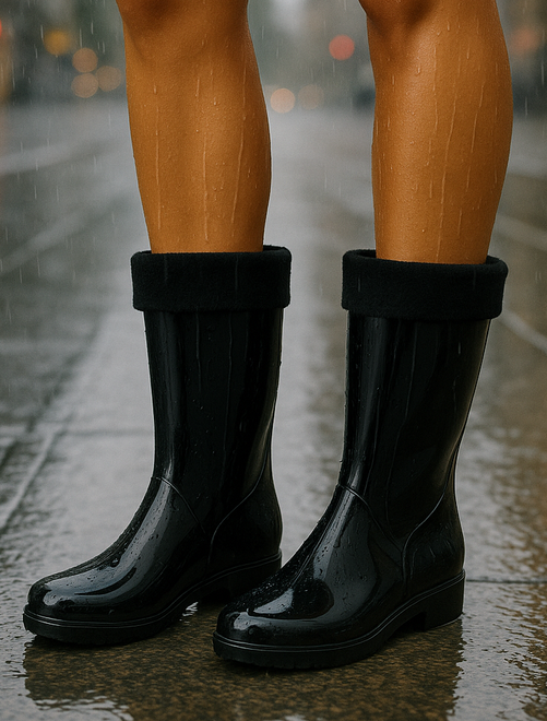 CZARNE OCIEPLANE LAKIEROWANE KALOSZE SZTYBLETY