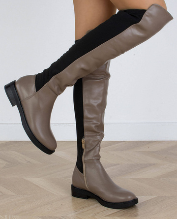 BEŻOWE SKÓRZANE WYSOKIE KOZAKI Z ELASTYCZNĄ CHOLEWKĄ MILAN