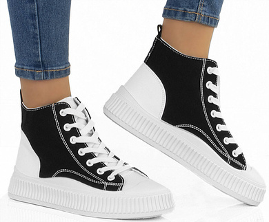 CZARNO-BIAŁE WYSOKIE TRAMPKI PLATFORMA BELLE