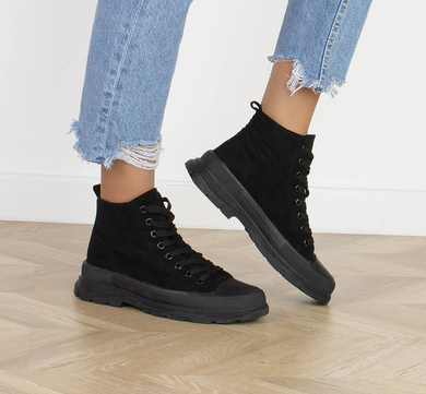 CZARNE WYSOKIE TRAMPKI ZAMSZOWE PLATFORMA OTAJ