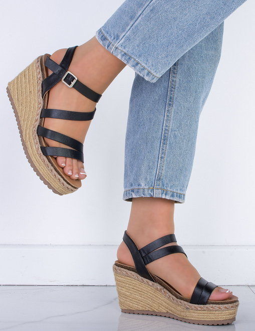 CZARNE DAMSKIE SANDAŁY NA KOTURNIE ESPADRYLE LULU
