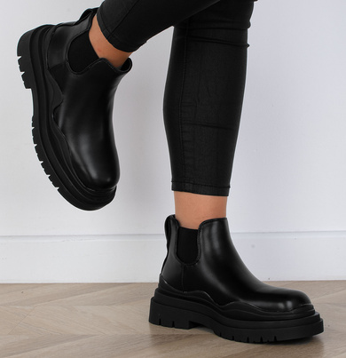 CZARNE BOTKI SKÓRZANE PLATFORMA WSUWANE DAZALA