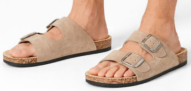 BEŻOWE KLAPKI MĘSKIE Z KLAMRĄ 4