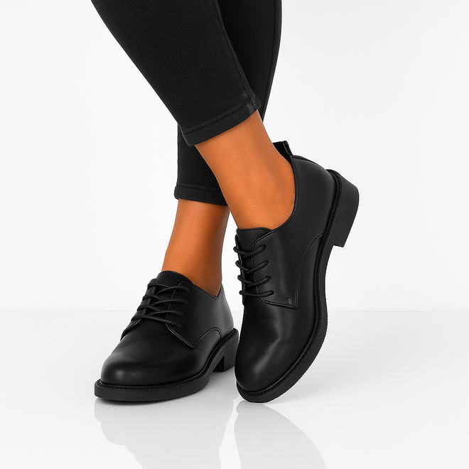 CZARNE PÓŁBUTY SKÓRZANE DAMSKIE SZNUROWANE SIRRO 5