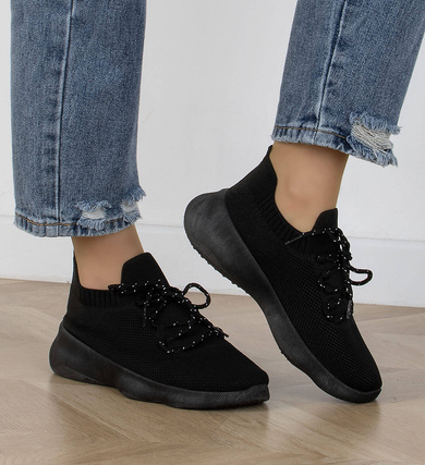 CZARNE DAMSKIE BUTY SPORTOWE SNEAKERSY WSUWANE KAMALI
