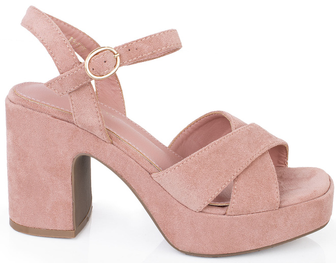 RÓŻOWE KLASYCZNE SANDAŁY ZAMSZOWE NA SŁUPKU MIRELA 1