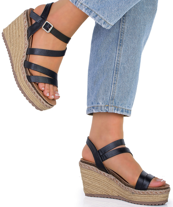 CZARNE DAMSKIE SANDAŁY NA KOTURNIE ESPADRYLE LULU 2