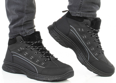 CZARNE MĘSKIE OCIEPLANE BUTY TREKKINGOWE