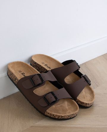 BRĄZOWE KLAPKI MĘSKIE Z KLAMRĄ