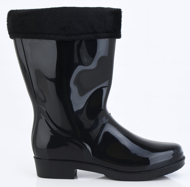 CZARNE OCIEPLANE LAKIEROWANE KALOSZE SZTYBLETY 1