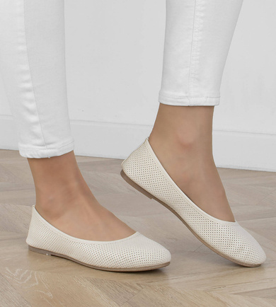 BEŻOWE BALERINKI TENISÓWKI AŻUROWE SLIP ON WSUWANE ROSINA