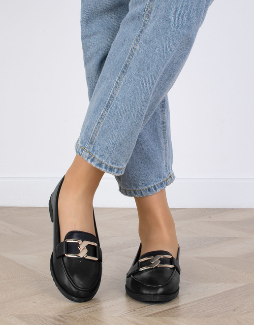 CZARNE SKÓRZANE MOKASYNY Z ŁAŃCUSZKIEM EMERY 6