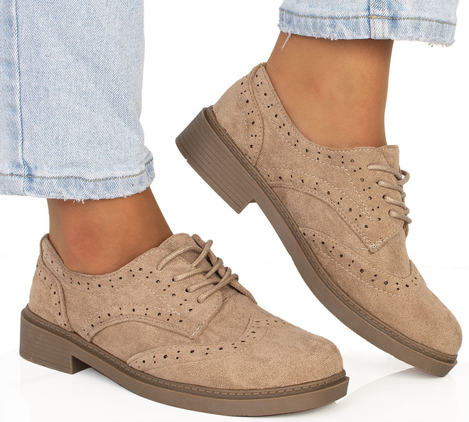 BEŻOWE PÓŁBUTY ZAMSZOWE DAMSKIE SZNUROWANE GREST 4