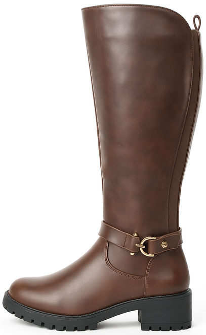 BRĄZOWE DAMSKIE KOZAKI ZAMEK SKÓRZANE NA SŁUPKU LERISAS 3