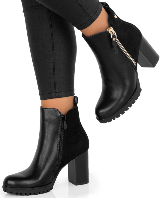 CZARNE DAMSKIE BOTKI NA SŁUPKU SKÓRZANE NA ZAMEK FUFI 4