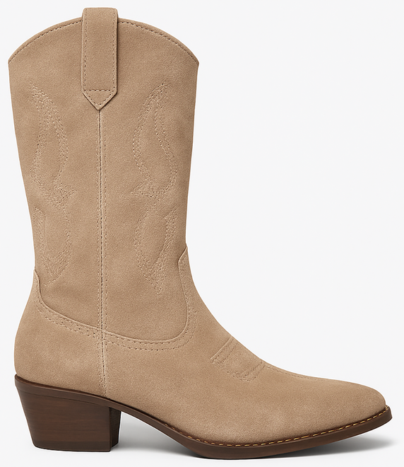 BEŻOWE ZAMSZOWE WYSOKIE KOWBOJKI BOTKI OBCAS 1