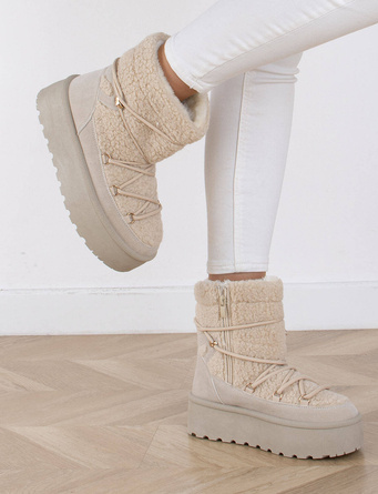 BEŻOWE ŚNIEGOWCE BOTKI  OCIEPLANE NA PLATFORMIE MELANIE