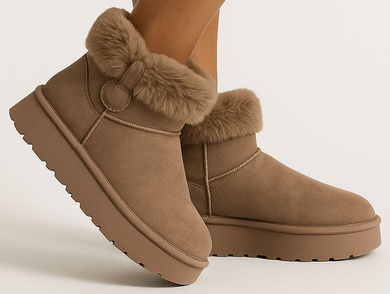 BEŻOWE KHAKI OCIEPLANE ŚNIEGOWCE BOTKI NA PLATFORMIE FRELINA