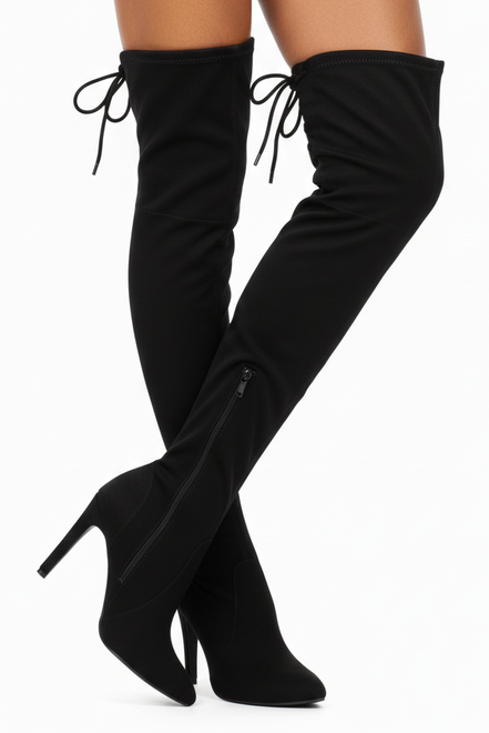 CZARNE DAMSKIE ZAMSZOWE KOZAKI NA OBCASIE ZAMEK