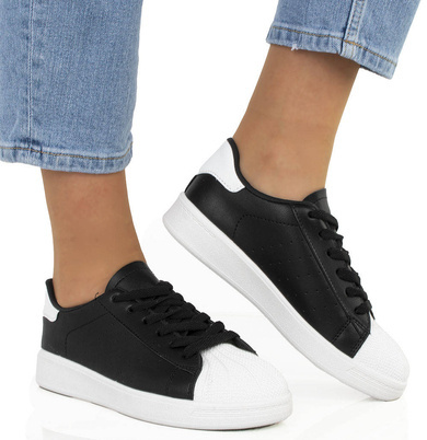 CZARNE SNEAKERSY TRAMPKI SKÓRZANE