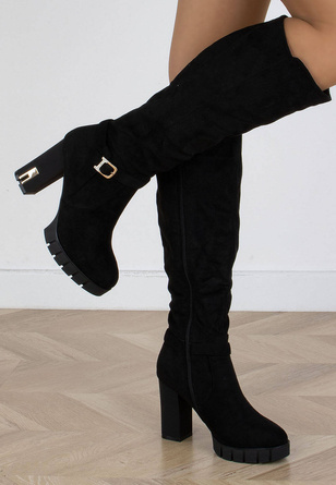 CZARNE ZAMSZOWE KOZAKI NA ZAMEK DAMSKIE HYDE