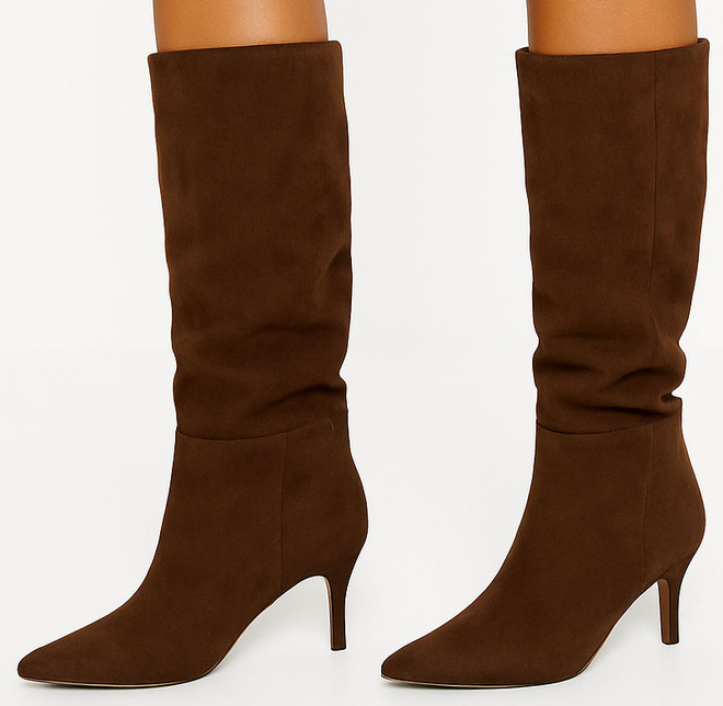 DAMSKIE BRĄZOWE WYSOKIE KOZAKI ZAMSZOWE NA NISKIM OBCASIE 4