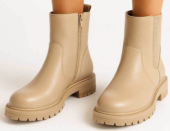 BEŻOWE SKÓRZANE BOTKI SZTYBLETY PLATFORMA ZAMEK 4