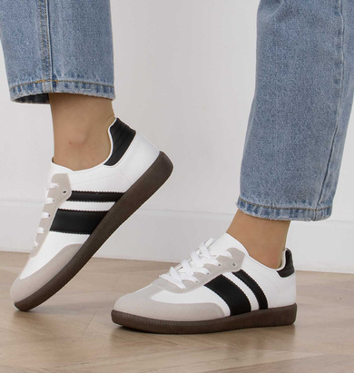 BIAŁE SNEAKERSY TRAMPKI WSTAWKI SKÓRZANE SPORTOWE SANDRA
