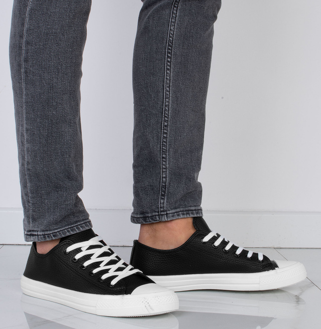 CZARNE SZNUROWANE TRAMPKI TENISÓWKI MĘSKIE 