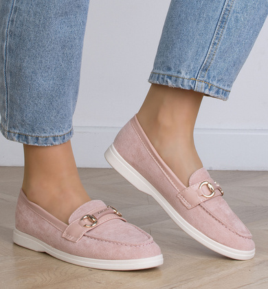 RÓŻOWE MOKASYNY ZAMSZOWE DAMSKIE WSUWANE MONICA