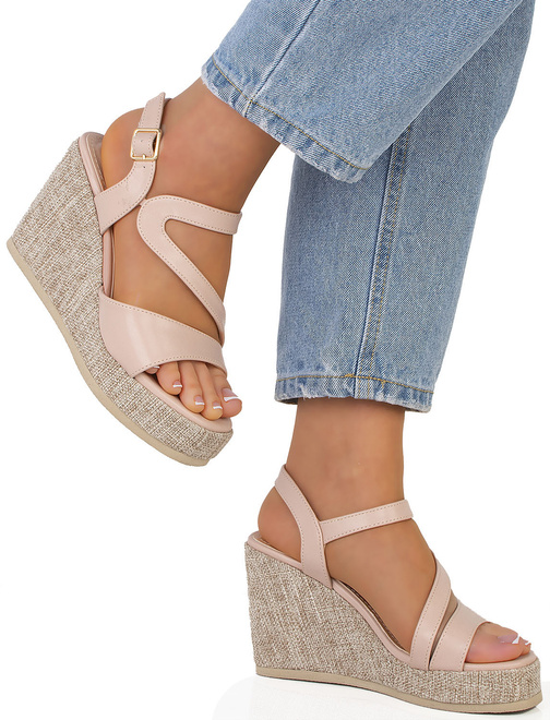 BEŻOWE SANDAŁY SKÓRZANE NA KOTURNIE ESPADRYLE MAFI 2