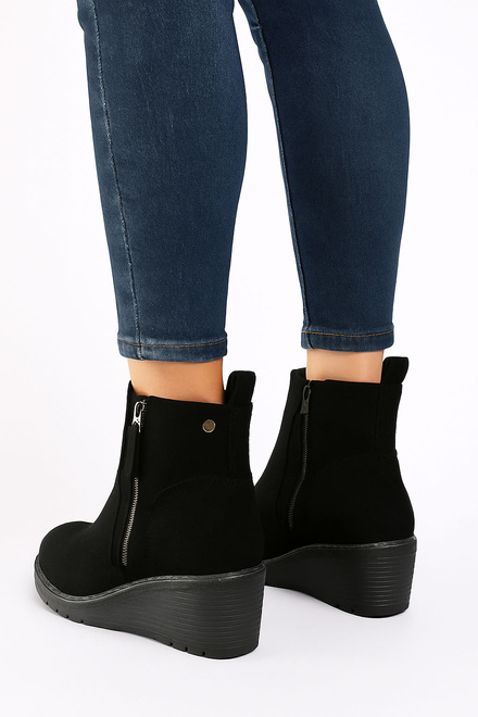 DAMSKIE CZARNE ZAMSZOWE BOTKI NA KOTURNIE CAMELIA 5