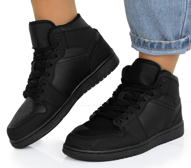 CZARNE WYSOKIE SKÓRZANE TRAMPKI NA PLATFORMIE CECRED 3