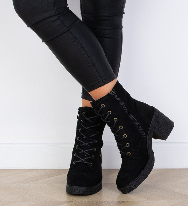 CZARNE DAMSKIE BOTKI NA SŁUPKU ZAMSZOWE VERO 6