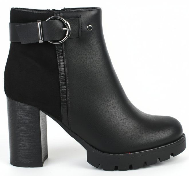  SKÓRZANE CZARNE BOTKI NA OBCASIE SŁUPKU  OCIEPLANE NESTIA 1