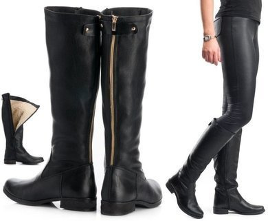 SKÓRZANE POLSKIE OCIEPLANE KOZAKI CZARNE WENEZI