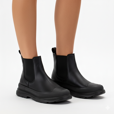 CZARNE DAMSKIE BOTKI SKÓRZANE PLATFORMA WSUWANE CLAZARA