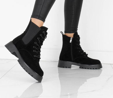 CZARNE BOTKI ZAMSZOWE OCIEPLANE TRAPERY