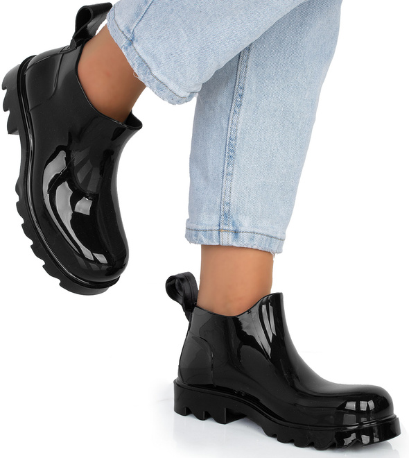 CZARNE DAMSKIE KRÓTKIE KALOSZE LAKIEROWANE WINSLOW 4