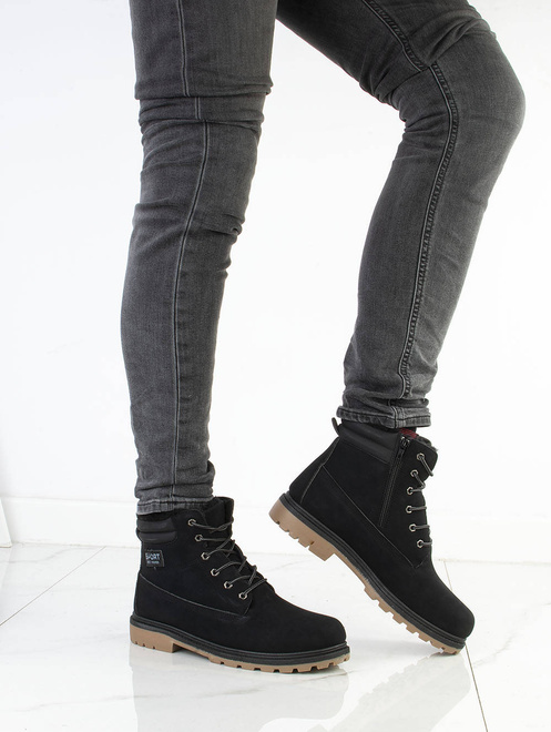 CZARNE TRAPERY BOTKI MĘSKIE SZNUROWANE 5