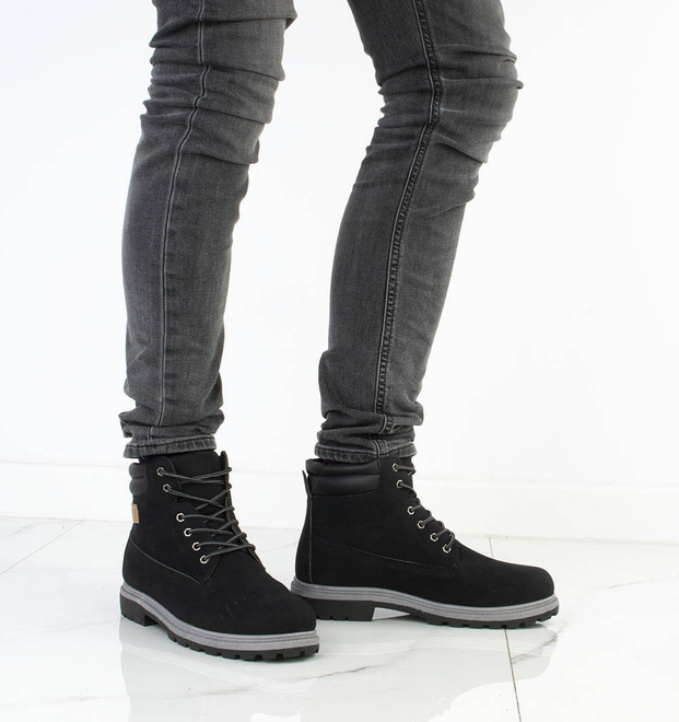 CZARNE TRAPERY BOTKI MĘSKIE SZNUROWANE