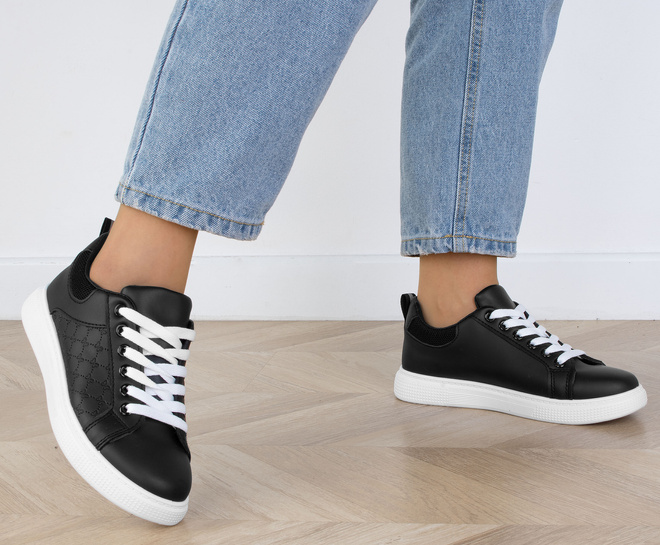 CZARNE SNEAKERSY TRAMPKI SKÓRZANE 5