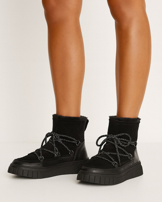 CZARNE OCIEPLANE ŚNIEGOWCE BOTKI PLATFORMA WSUWANE RISELDA