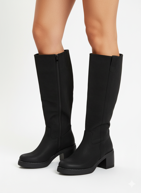 CZARNE ZAMSZOWE KOZAKI NA ZAMEK DAMSKIE SŁUPEK MISTRA 5