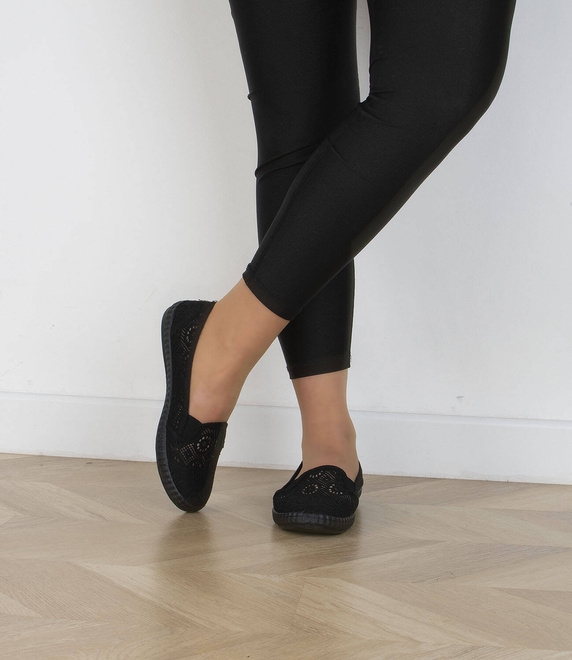 CZARNE DAMSKIE BALERINKI TENISÓWKI KORONKOWE  6