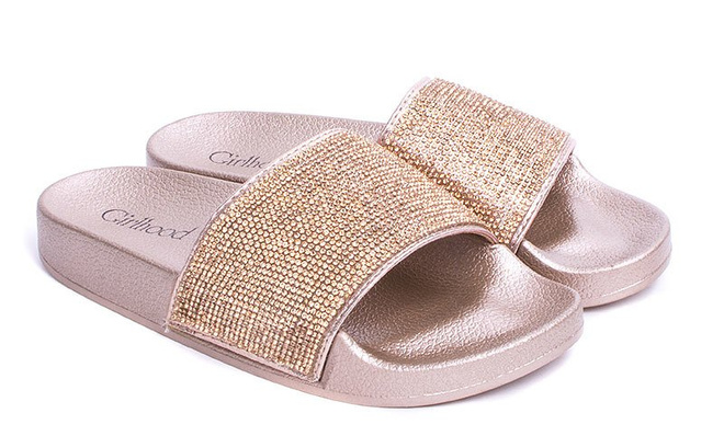 ZŁOTE GUMOWE KLAPKI Z CYRKONIAMI DIAMONDS