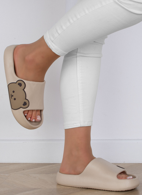 BEŻOWE DAMSKIE PIANKOWE KLAPKI MIŚ ASHBY
